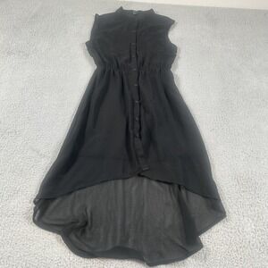 Forever 21 Shirt Dress Womens Large Black Hi Low Sleeveless Chiffon Button Front